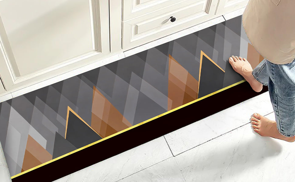 Rubber Floor Mat with Runner Geometric Pattern 2-Pcs Feather Kitchen Mats (120cm×40 cmx3 mm & 40cm×60 cmx3mm) — Waterproof, Non-Slippery & Cushioned Comfort for Kitchen, Sink, Office & Laundry.