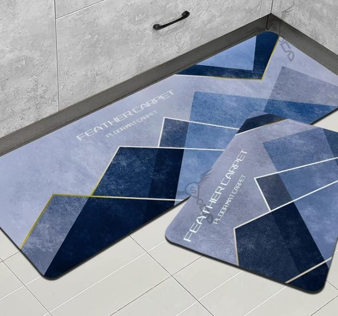 Rubber Floor Mat with Runner Geometric Pattern 2-Pcs Feather Kitchen Mats (120cm×40 cmx3 mm & 40cm×60 cmx3mm) — Waterproof, Non-Slippery & Cushioned Comfort for Kitchen, Sink, Office & Laundry.