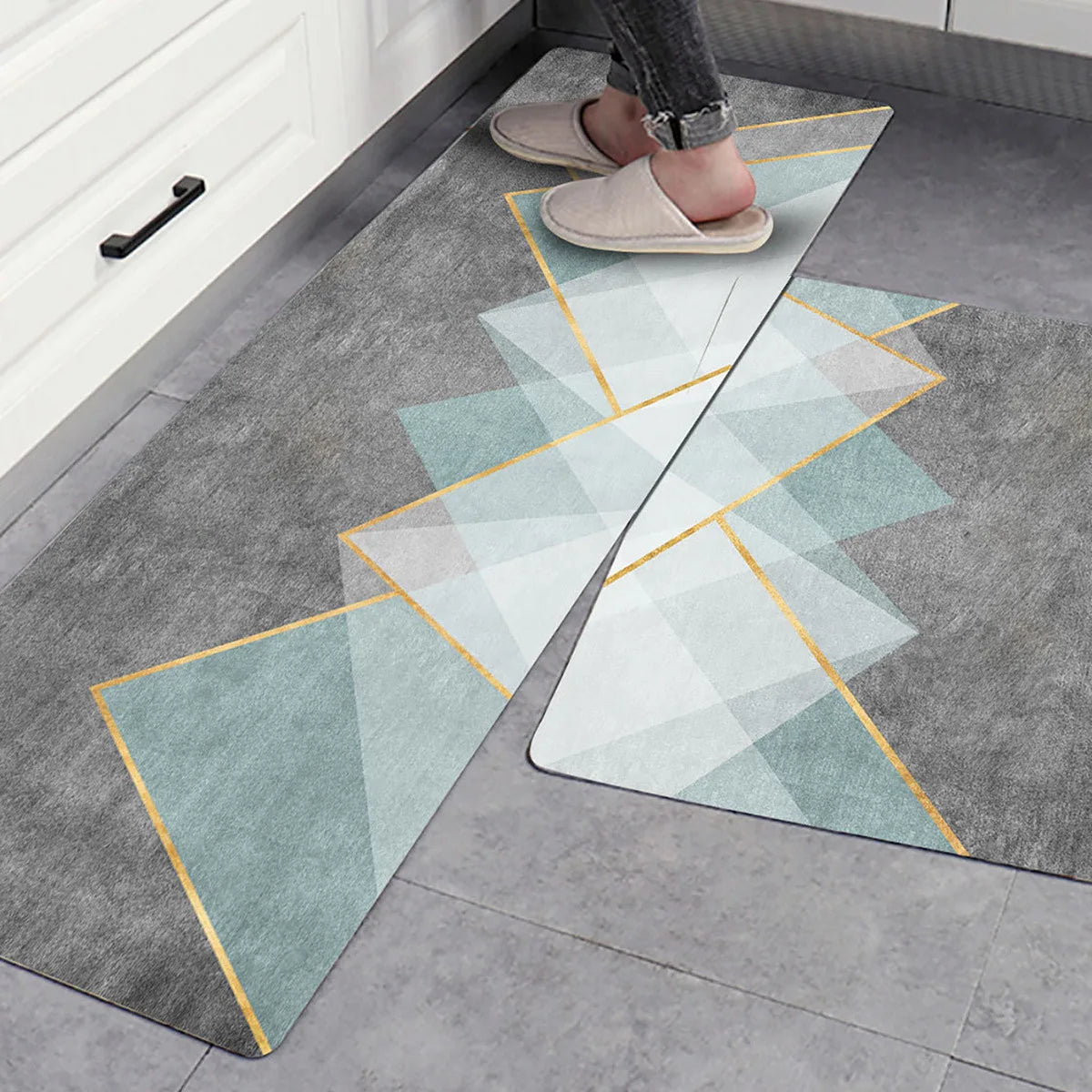 Rubber Floor Mat with Runner Geometric Pattern 2-Pcs Feather Kitchen Mats (120cm×40 cmx3 mm  & 40cm×60 cmx3mm) — Waterproof, Non-Slippery & Cushioned Comfort for Kitchen, Sink, Office & Laundry.