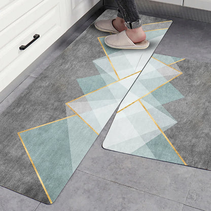 Rubber Floor Mat with Runner Geometric Pattern 2-Pcs Feather Kitchen Mats (120cm×40 cmx3 mm  & 40cm×60 cmx3mm) — Waterproof, Non-Slippery & Cushioned Comfort for Kitchen, Sink, Office & Laundry.