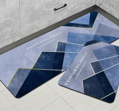 Rubber Floor Mat with Runner Geometric Pattern 2-Pcs Feather Kitchen Mats (120cm×40 cmx3 mm  & 40cm×60 cmx3mm) — Waterproof, Non-Slippery & Cushioned Comfort for Kitchen, Sink, Office & Laundry.